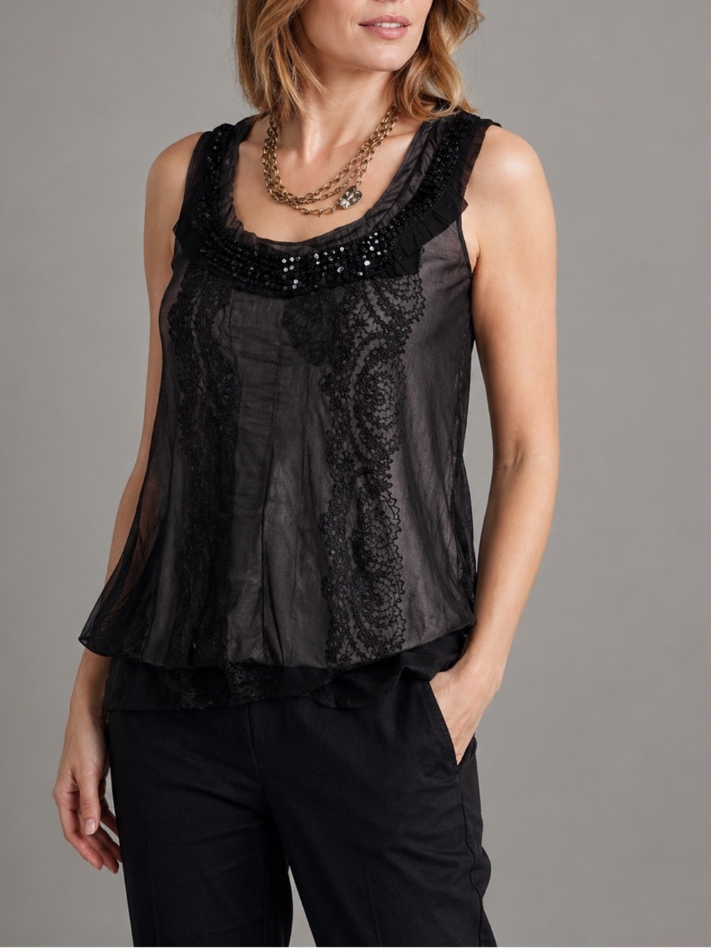 CAbi Style #155 Overlay Tank Top